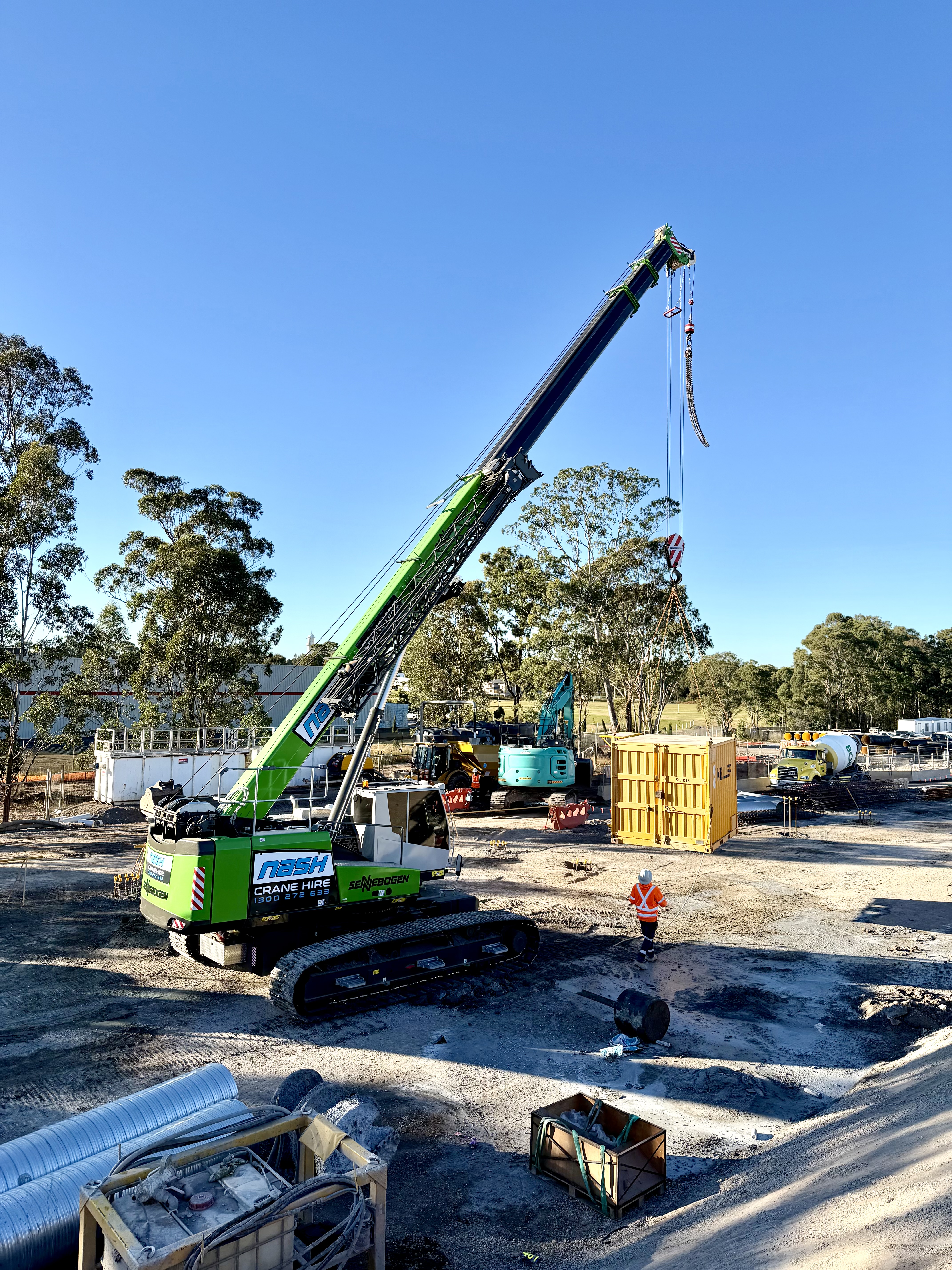 Nash crane on a civil infrastructure project with steel beams ready for lift