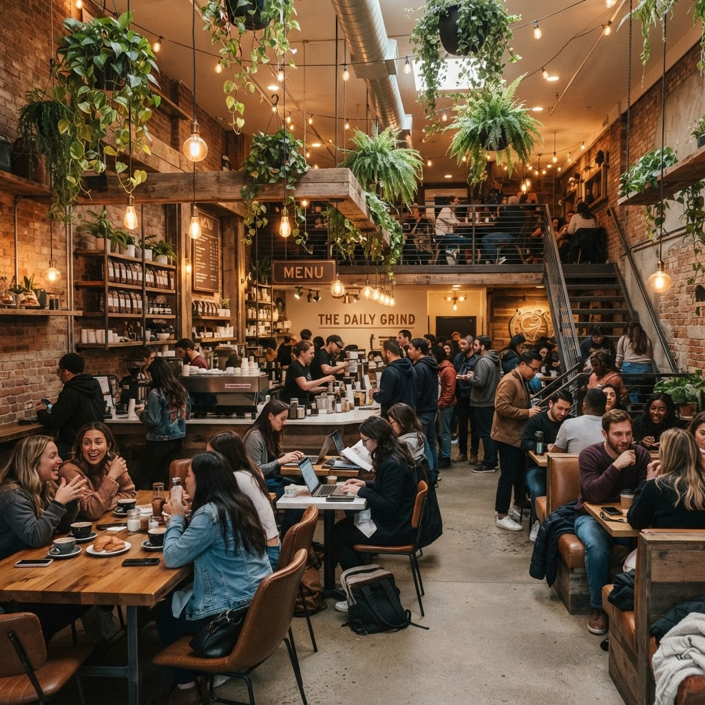 Cafe interior with plants