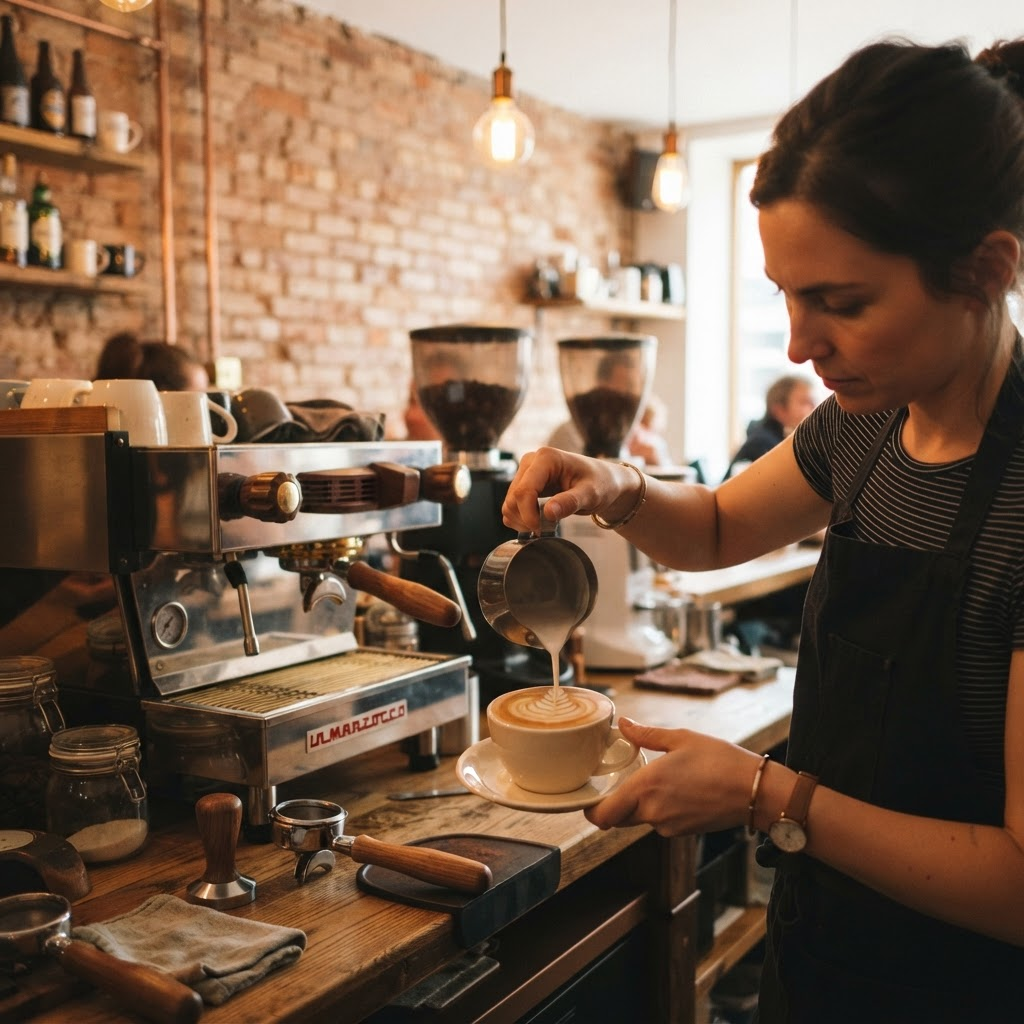 Barista making coffee