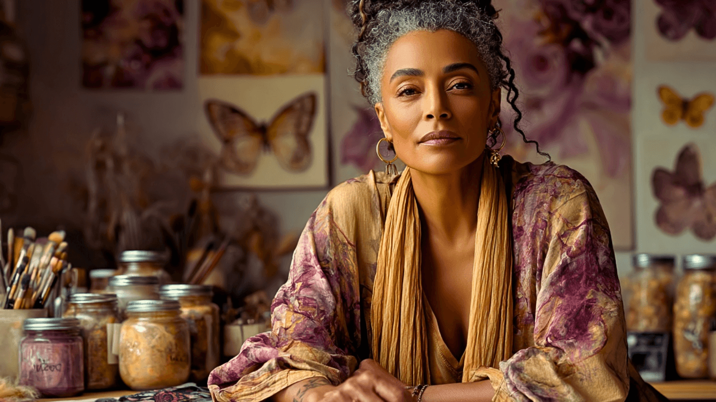 Woman in her art room