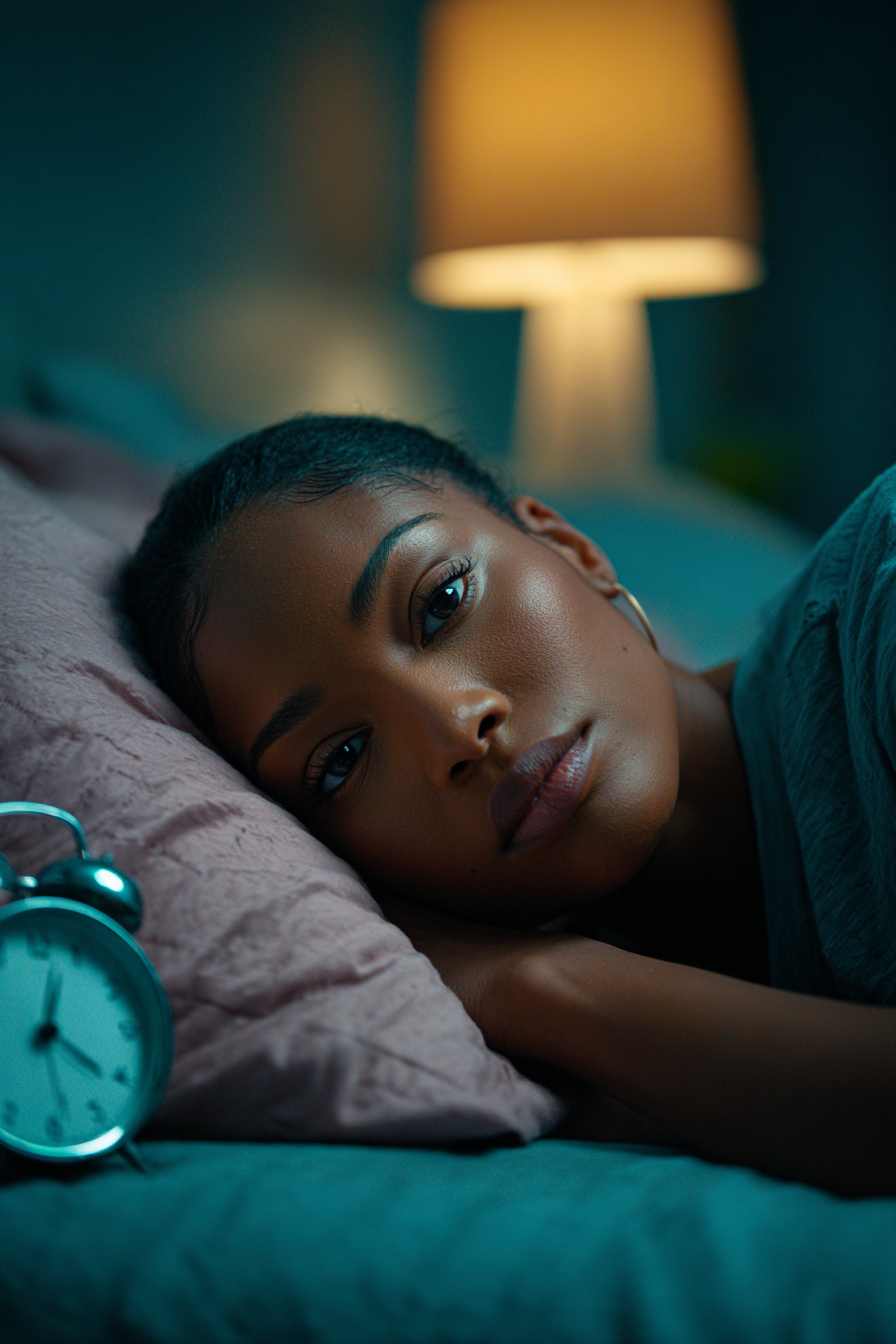 Woman lying in bed shutdown