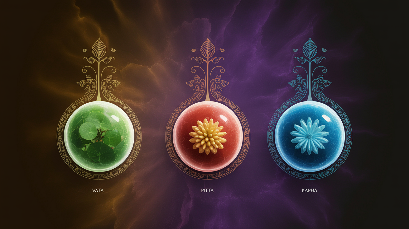 Ayurveda image with artwork for Vata, Pitta and Kapha