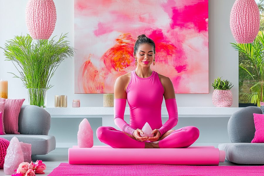 woman mediating in pink