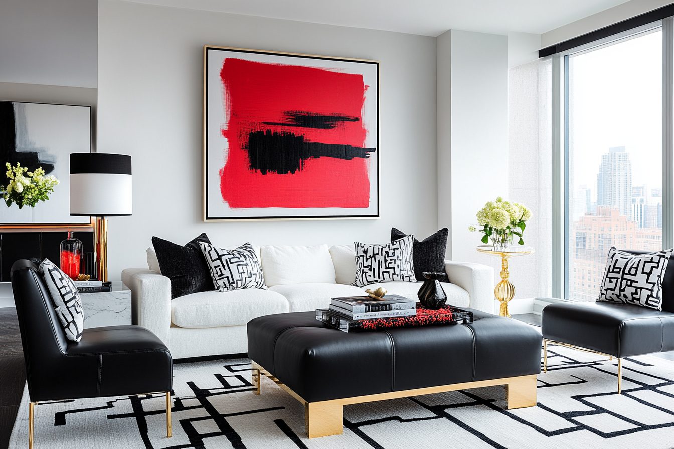 Well design black white and red room