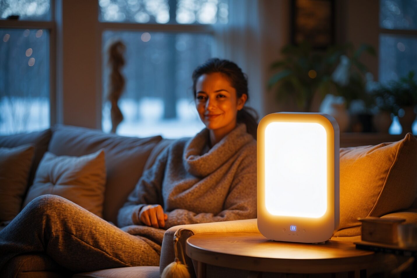 Woman with light in the room