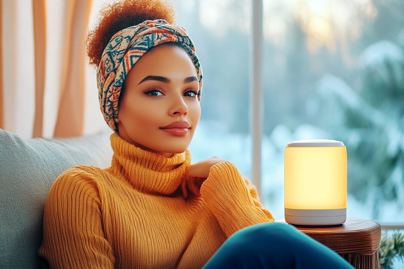 Woman using light therapy