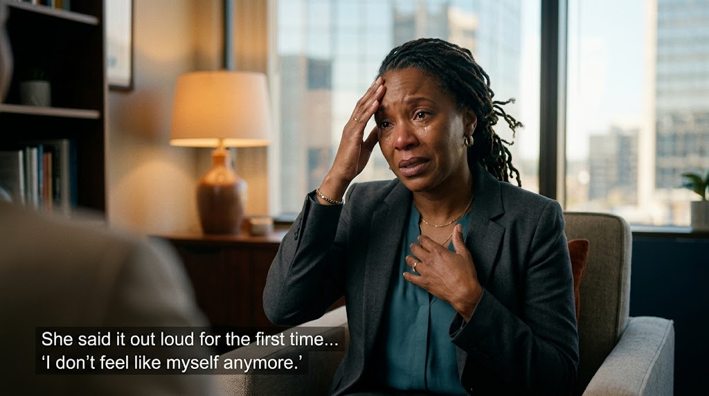 woman distraught with brain fog