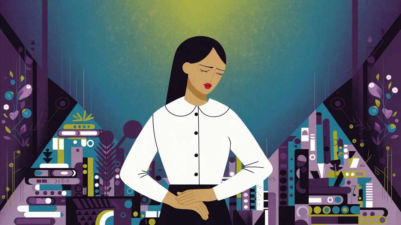 Cubist image of woman in dopamine decor