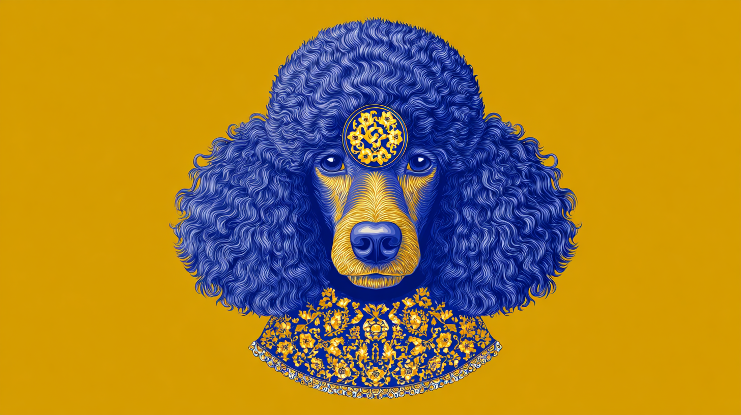 Royal blue and gold poodle
