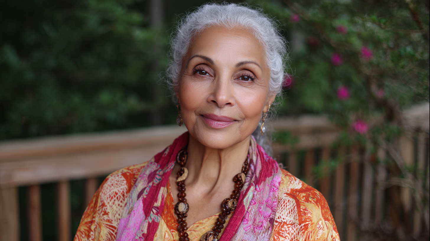 Gorgeous older woman posing for picture