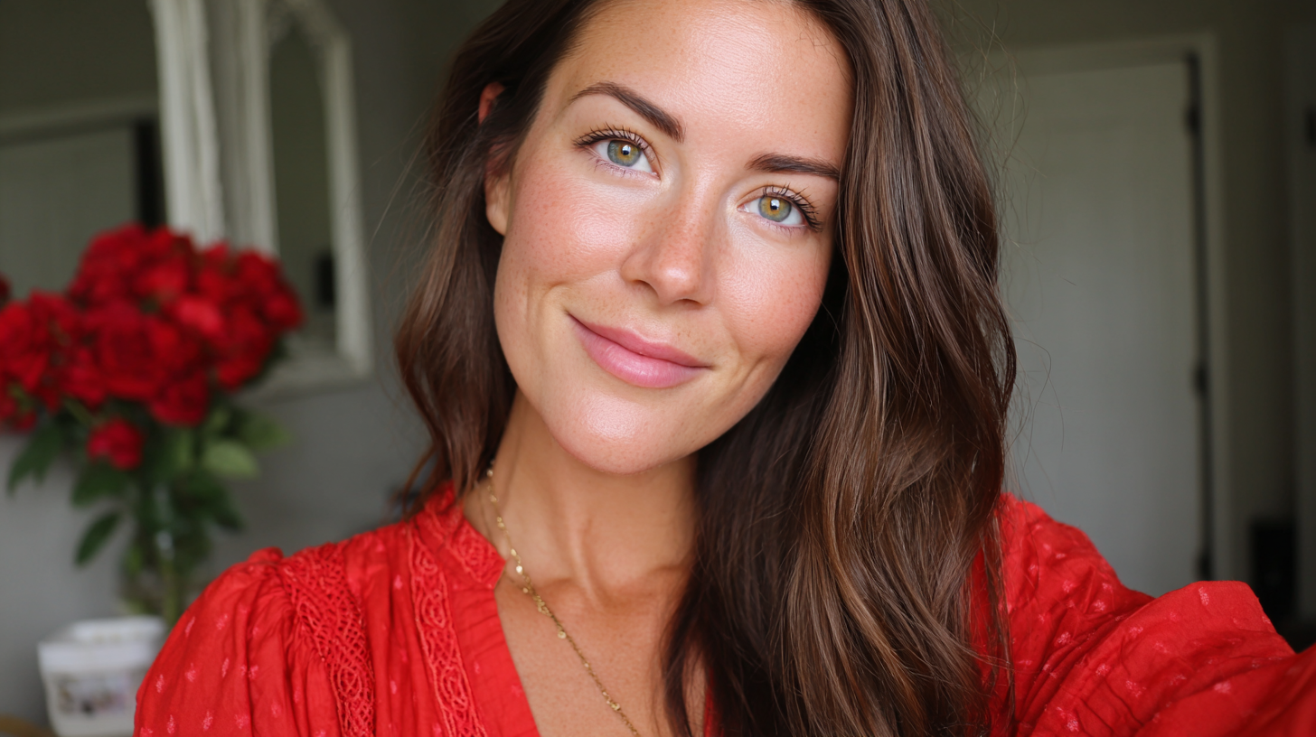 Red Liberator woman looking into the camera