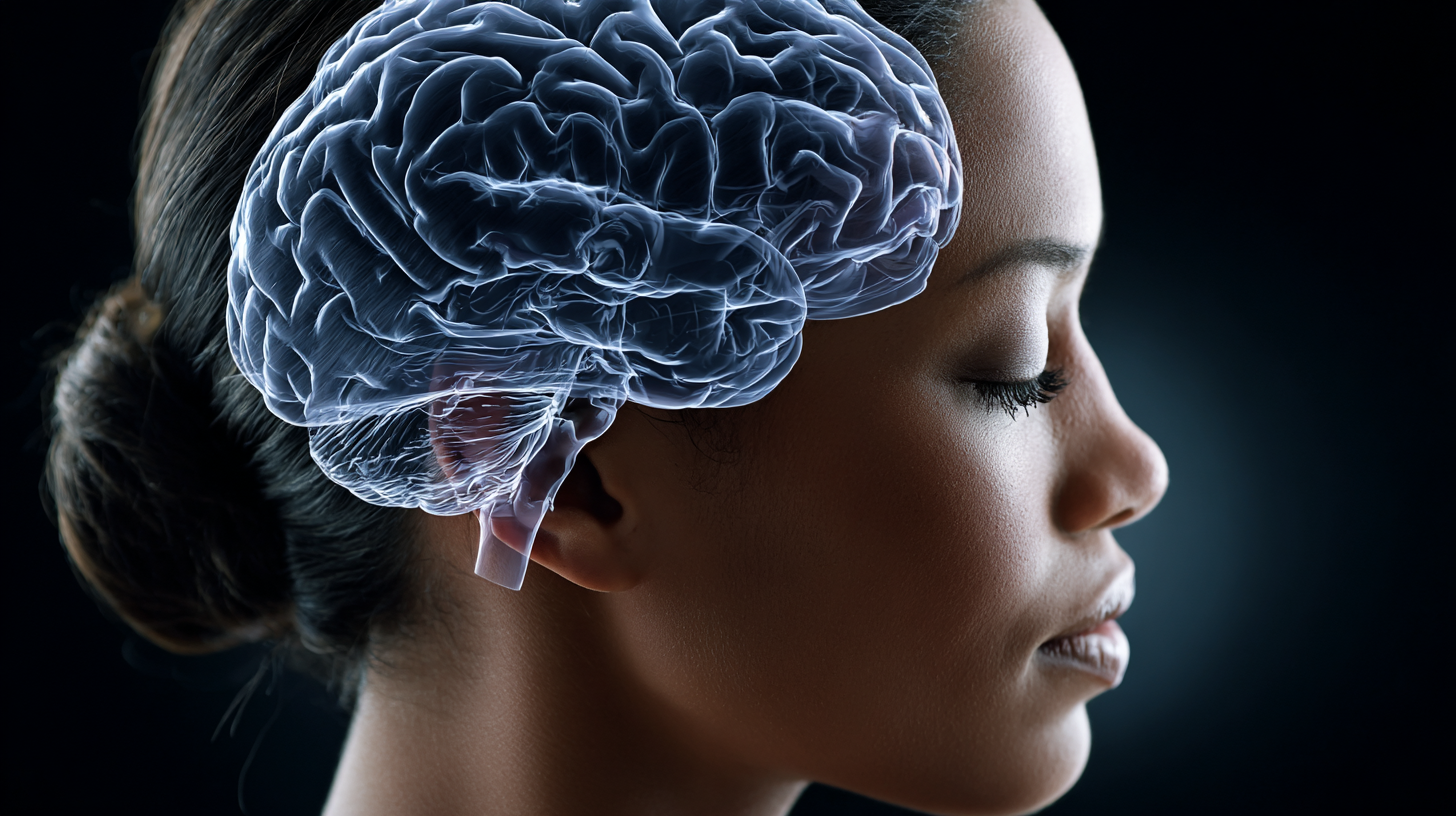 Brain superimposed on a female head