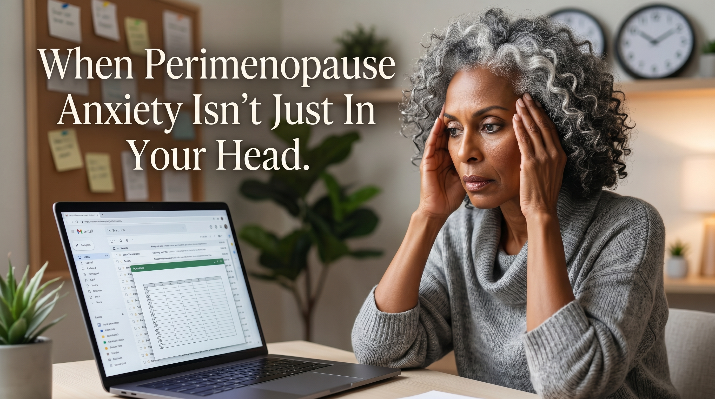 Woman looking on anxiously with perimenopause