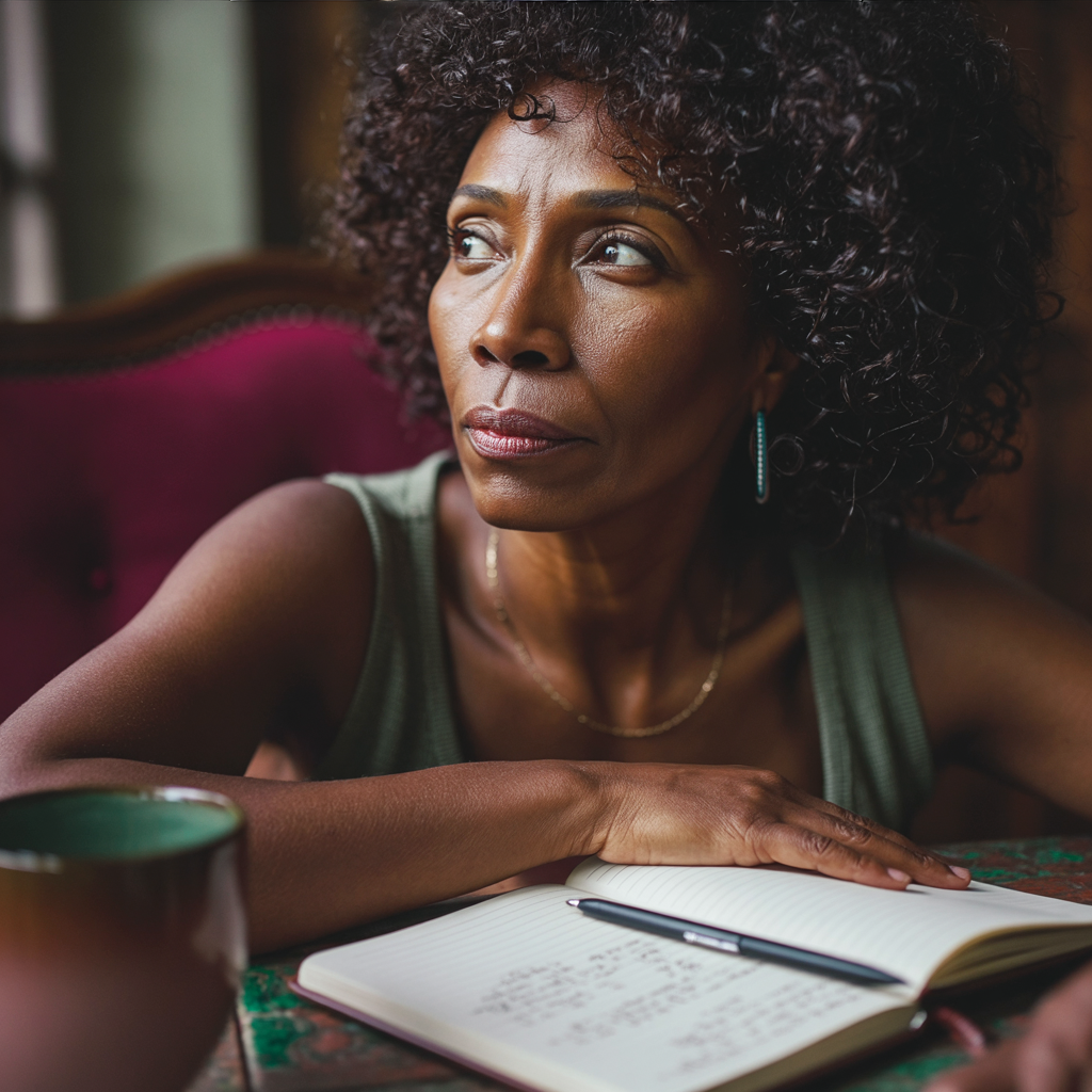 Woman in a quiet moment of recognition