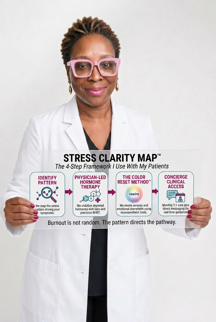 Dr. Stacey Denise holding the Stress Clarity Map
