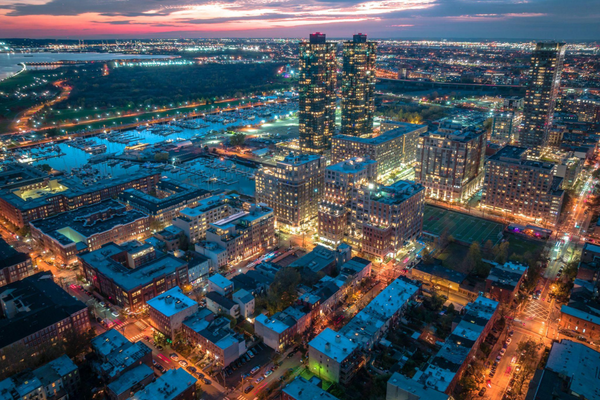 Aerial view of New Jersey skyline with modern buildings and urban development