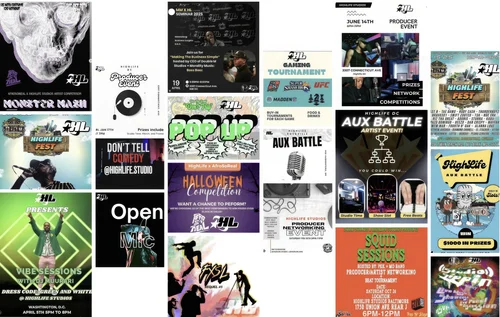 HighLife Studios — event flyers and community collaborations collage