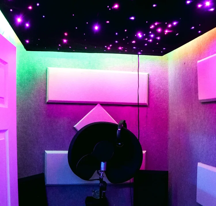 HighLife Studios Rockville MD — recording booth with colored lighting