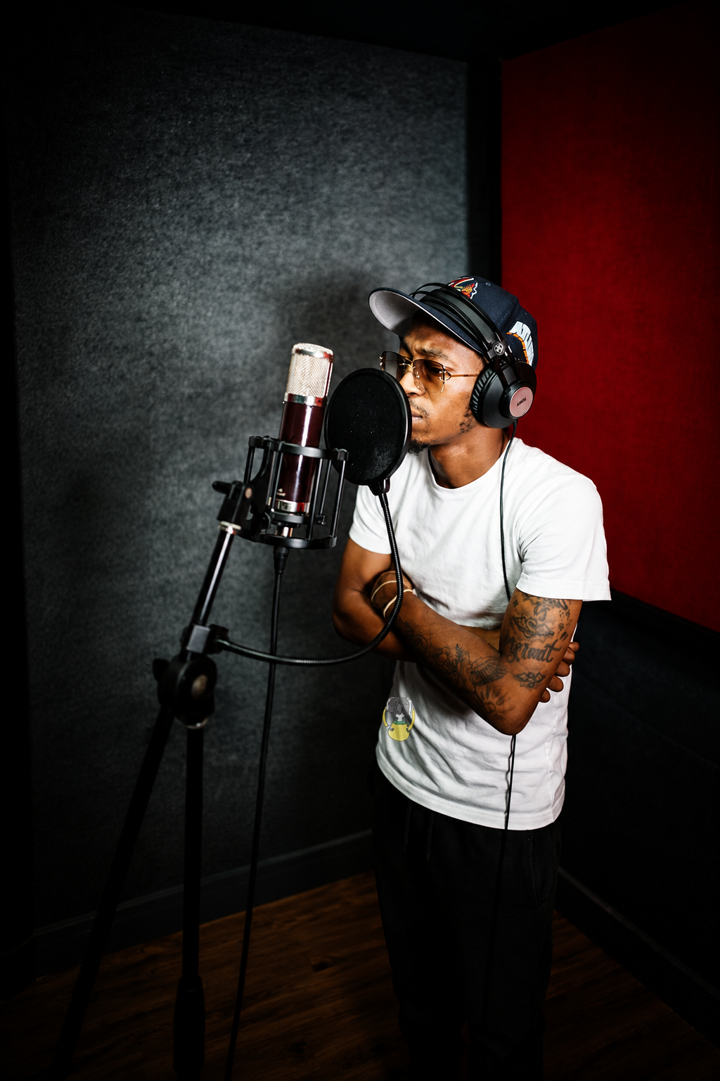 Hip-hop artist recording at HighLife Studios