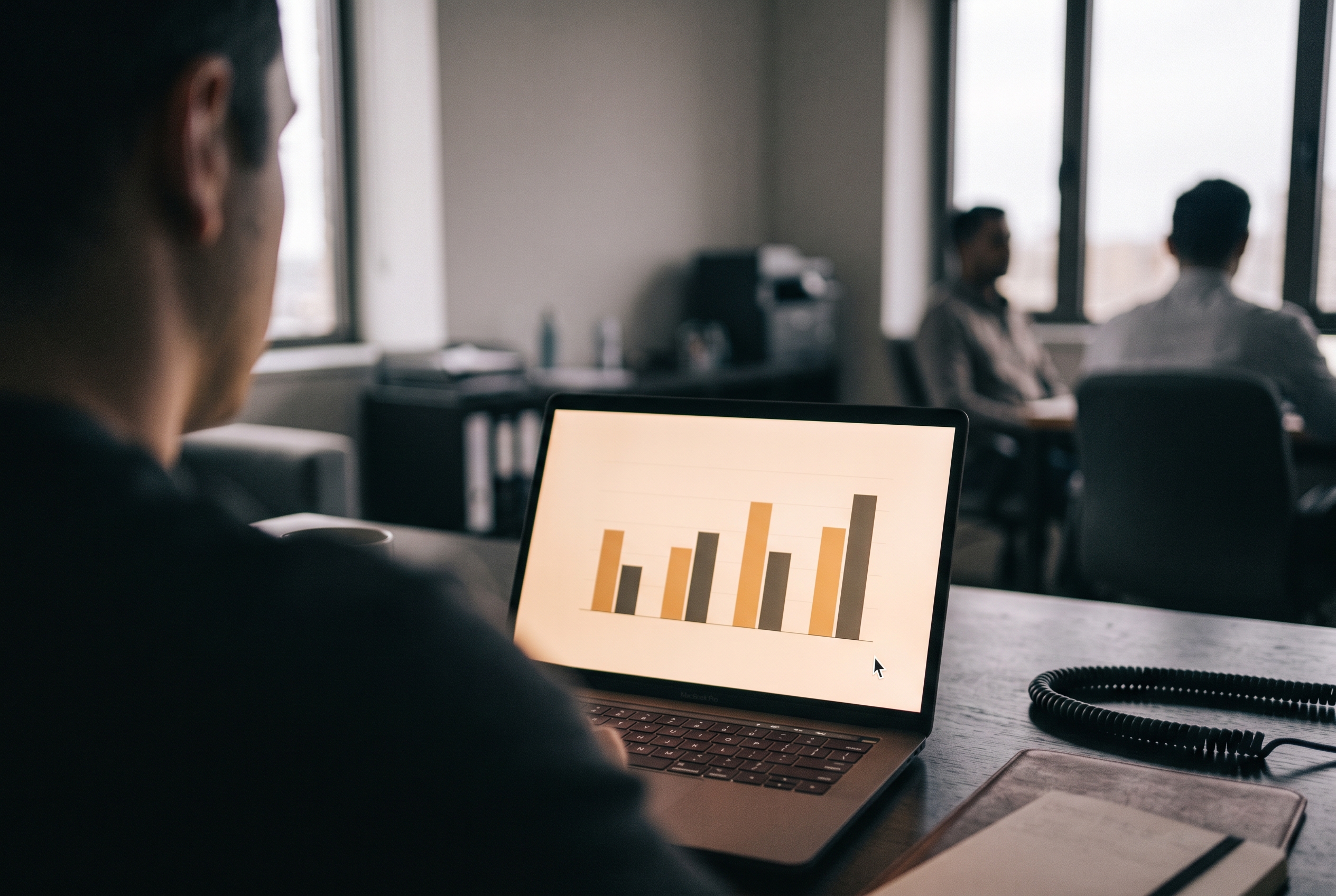 Laptop screen mid-presentation with an unattributed chart, illustrating credit for work going to someone else Laptop screen mid-presentation with an unattributed chart, illustrating credit for work going to someone else