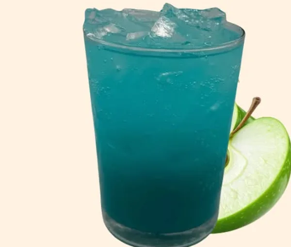 Electric Apple Jazzed Energy drink at Sirincci Coffee, made with blue raspberry, Granny Smith apple, and cream