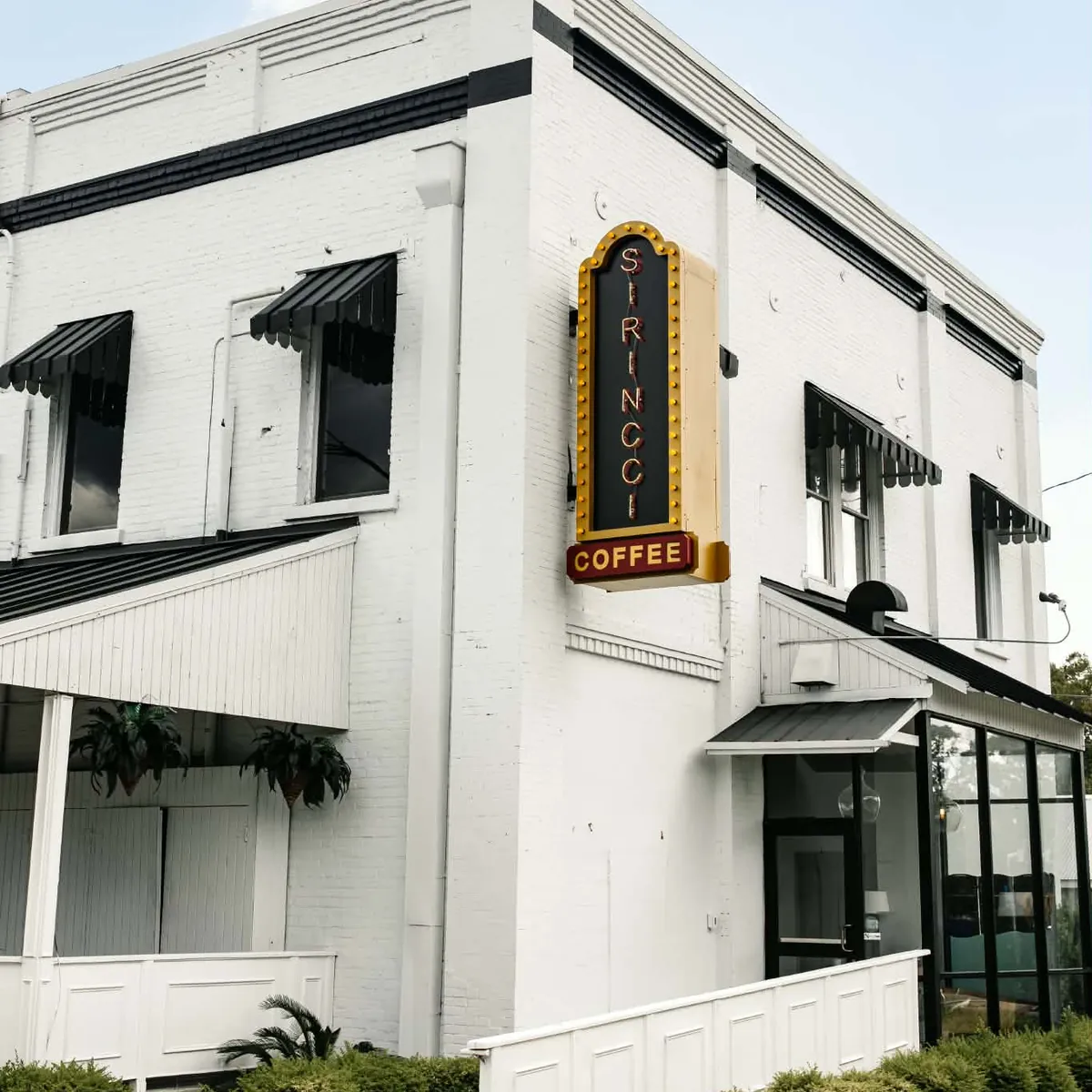 Sirincci Coffee shop with its vintage marquee sign on Front Street in Olde Towne Slidell, LA