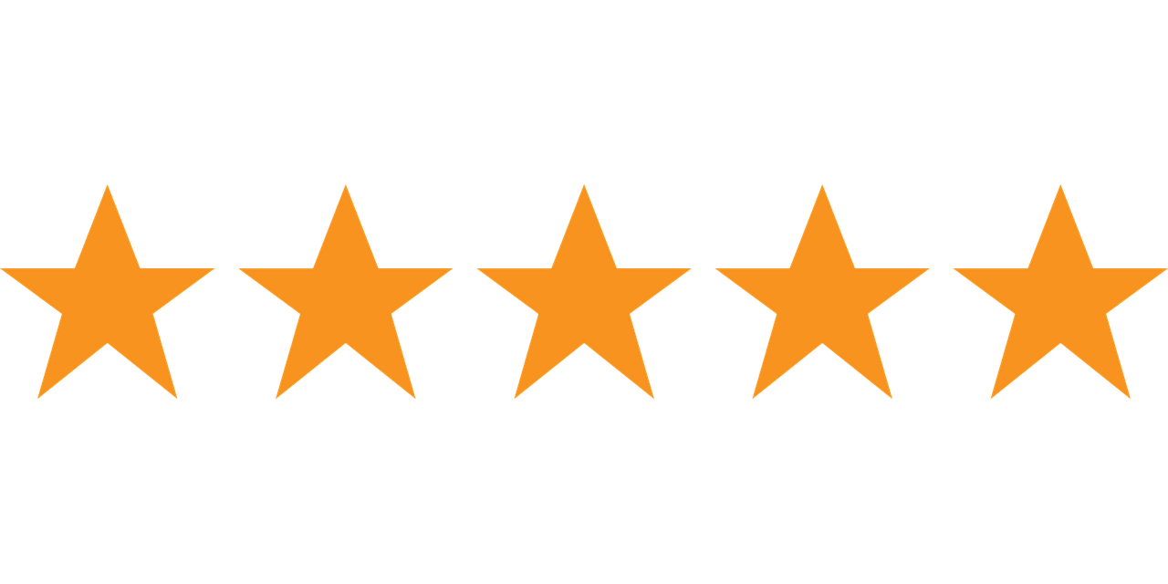 Five gold stars in a row representing a top customer review rating