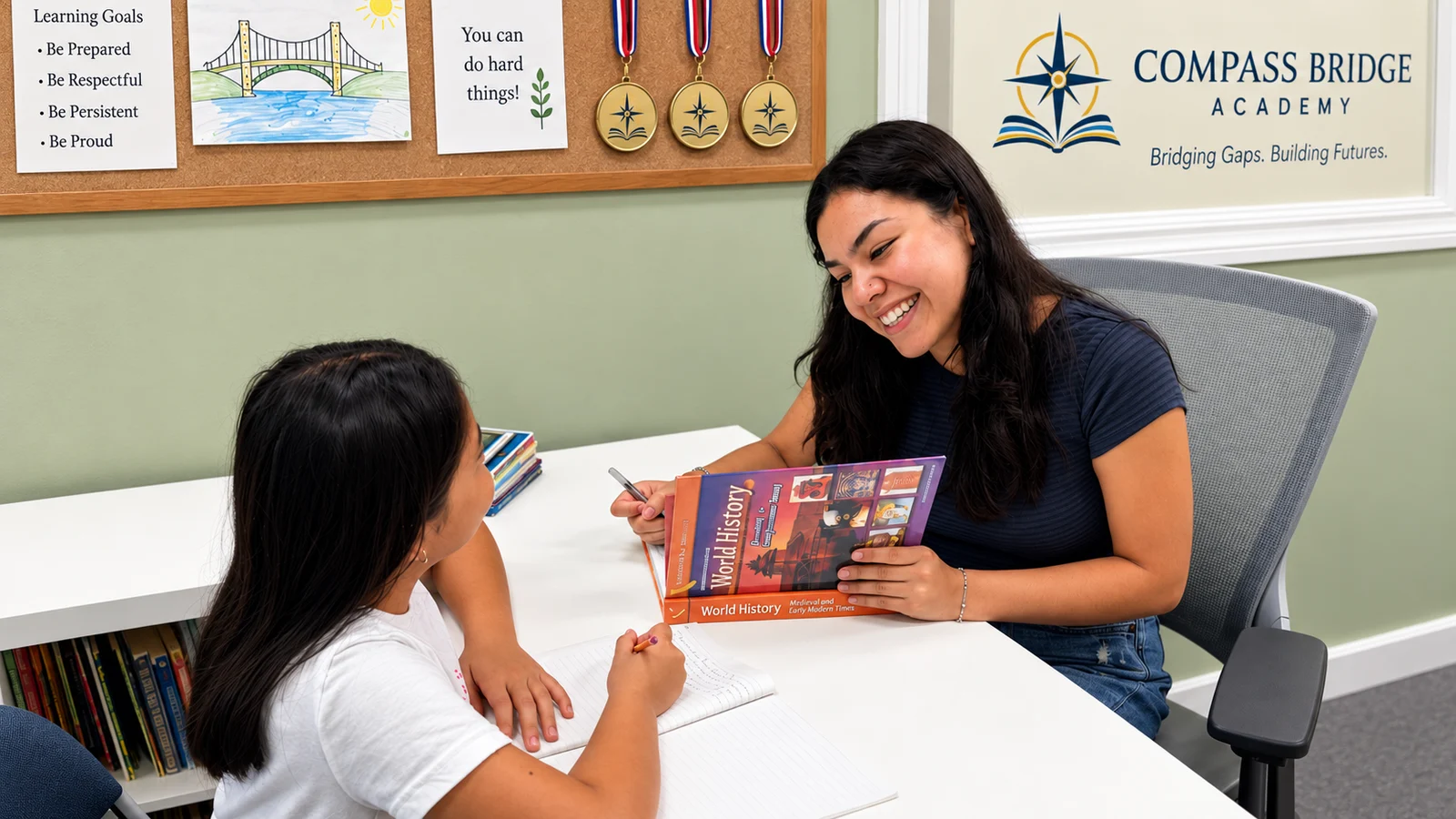 A Compass Bridge Academy tutor helping a student