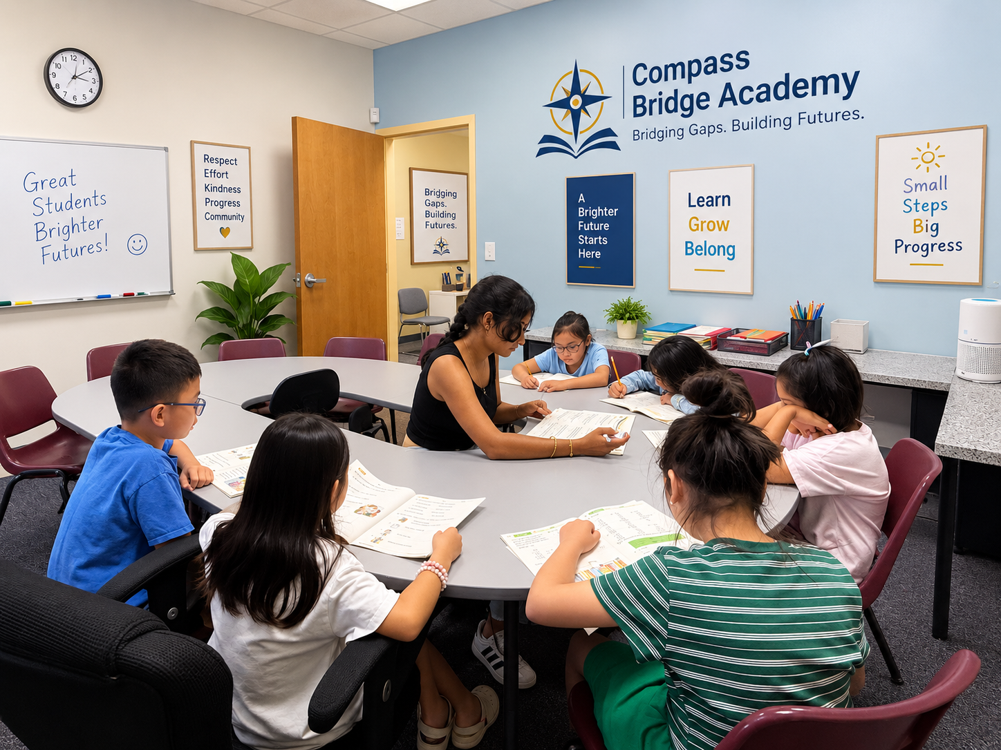 Students learning together at Compass Bridge Academy