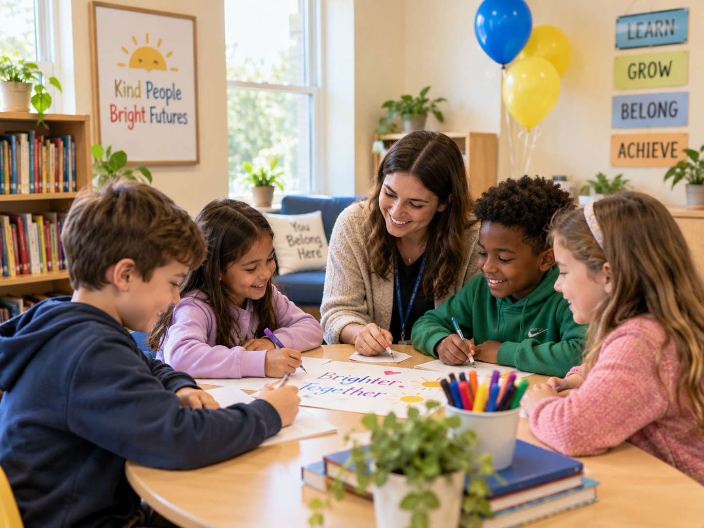 Small group of students participating in a learning activity with their tutor