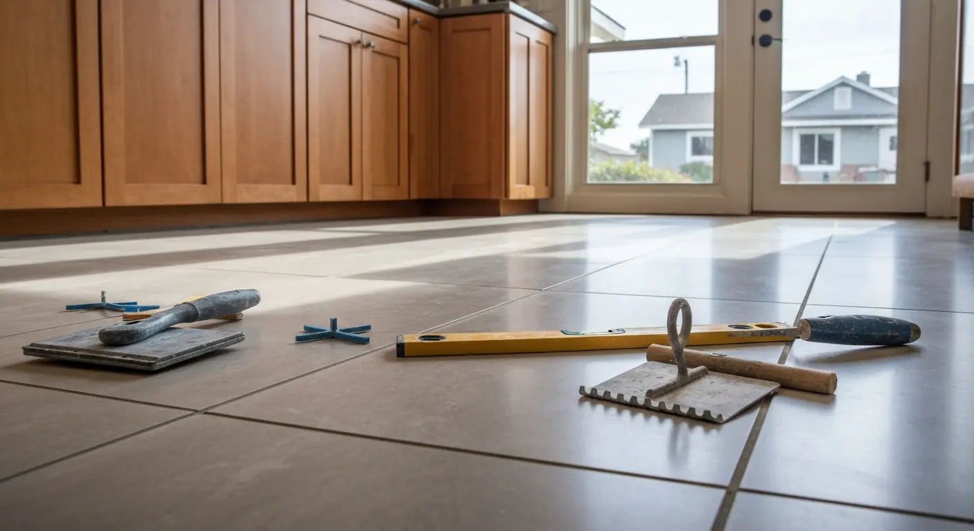 Porcelain tile kitchen flooring installation Manteca
