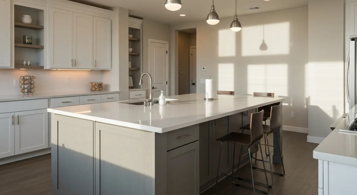 Kitchen island in Manteca open-concept home