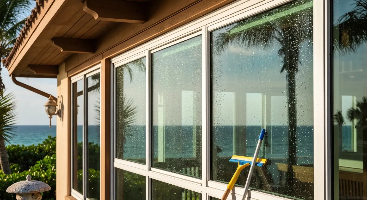 Professional window cleaning beachfront home