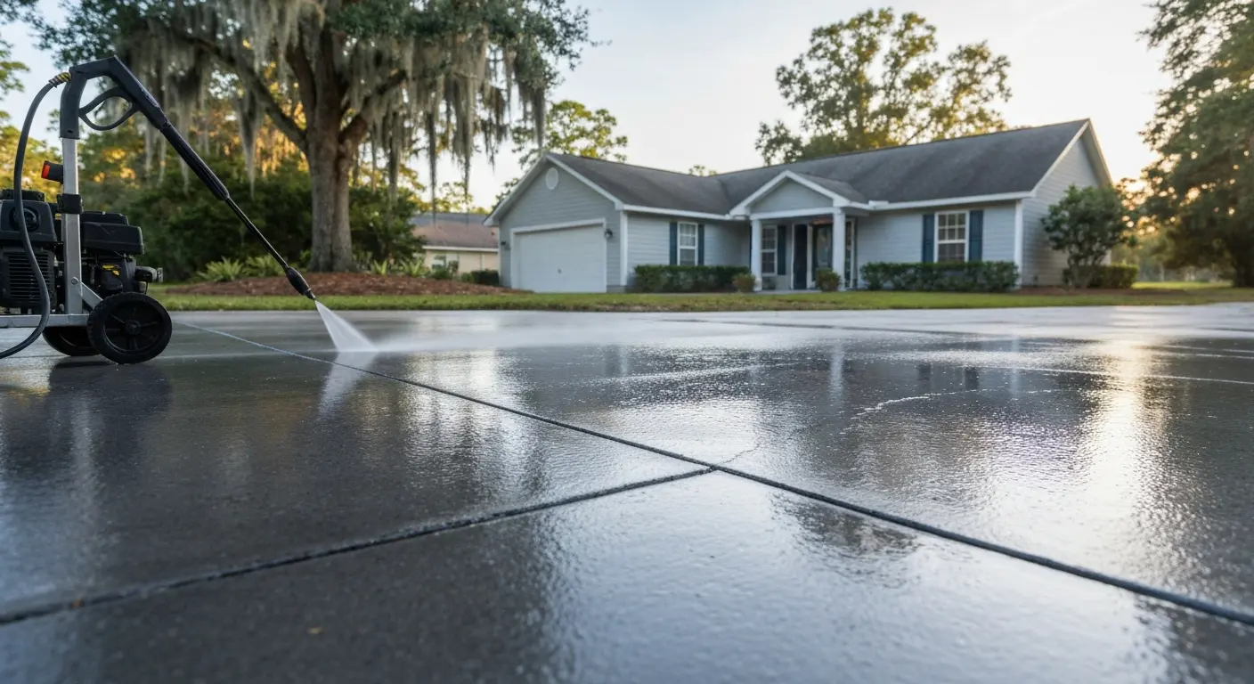 Pressure washing driveway