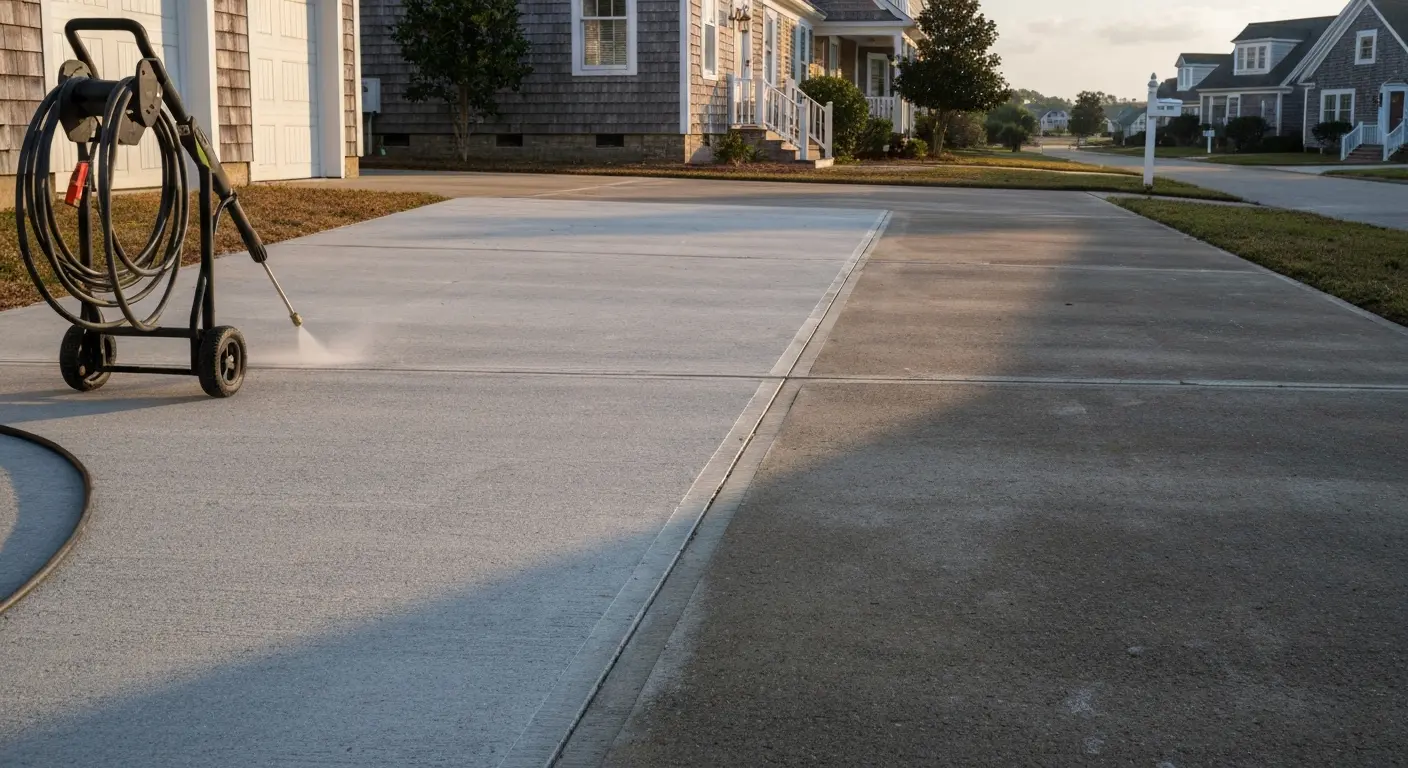 Pressure washing driveway