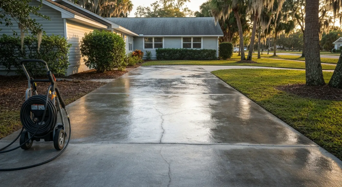 Pressure washing driveway and concrete