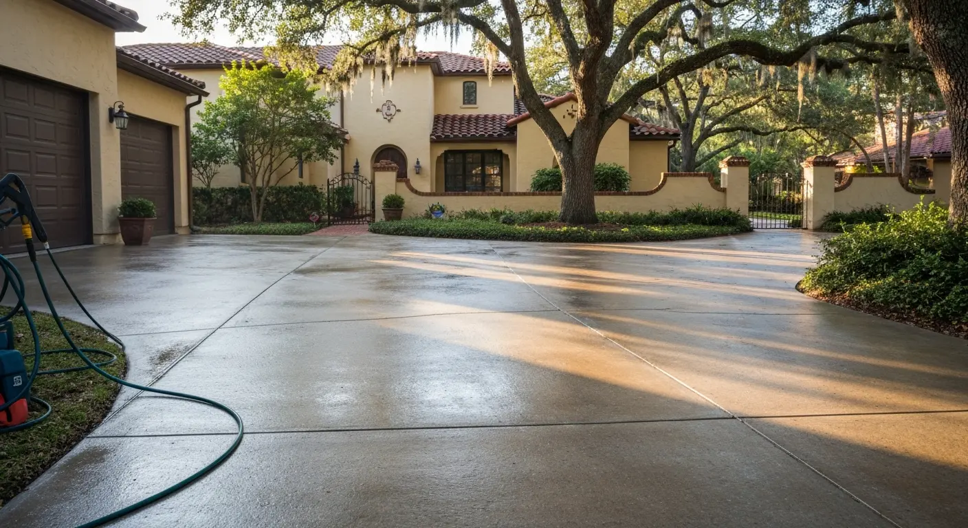 Concrete driveway pressure washing