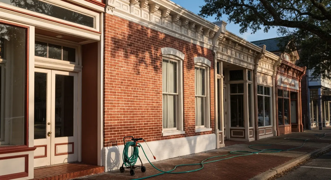 Soft washing historic building facade