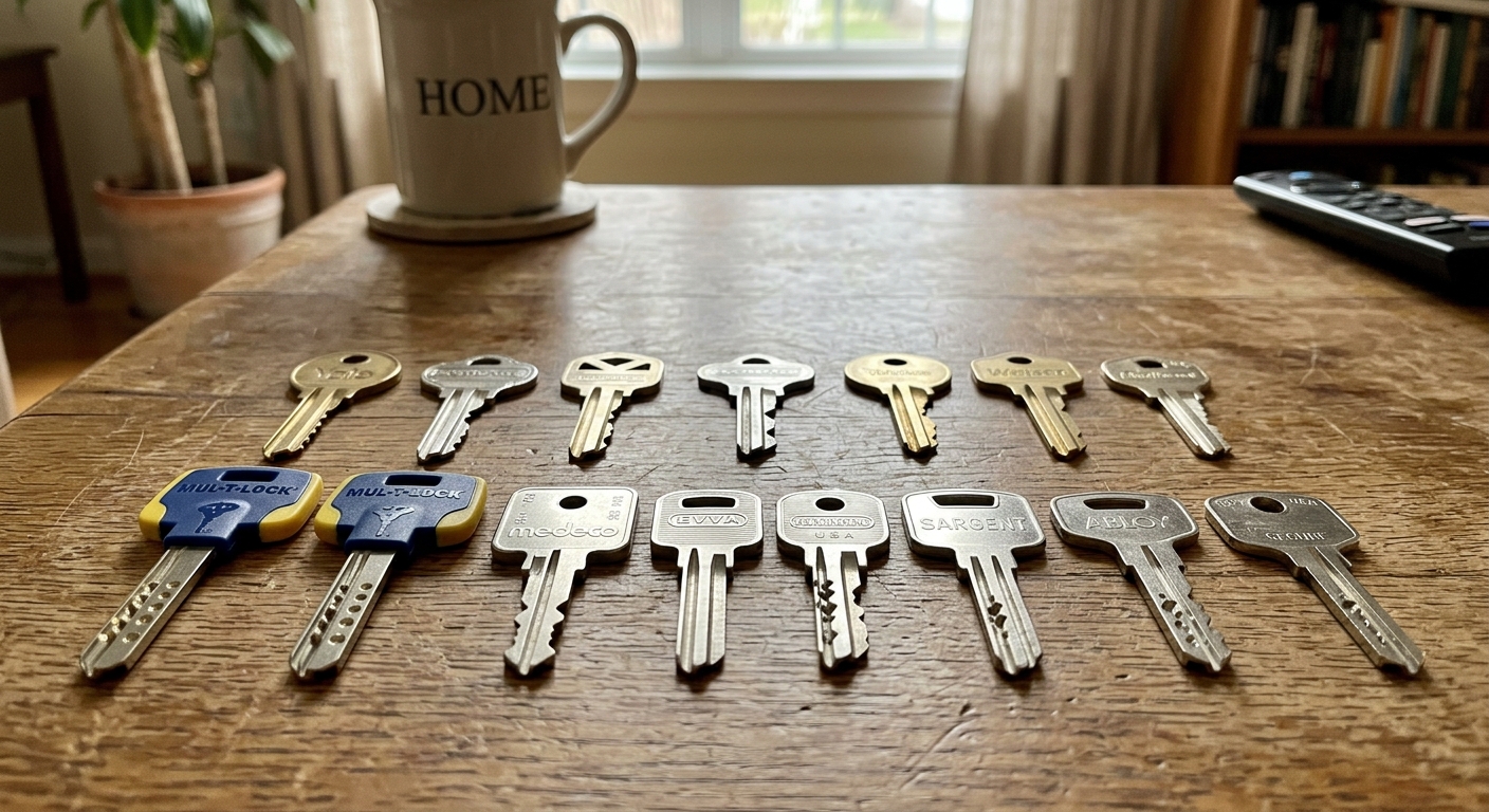 variety of house keys and high-security key blanks
