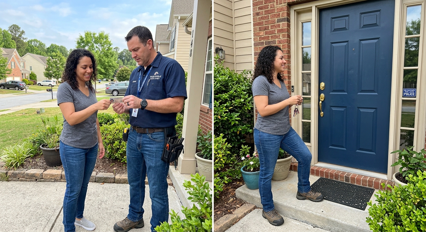 locksmith verifying identity before opening door in Douglasville Georgia