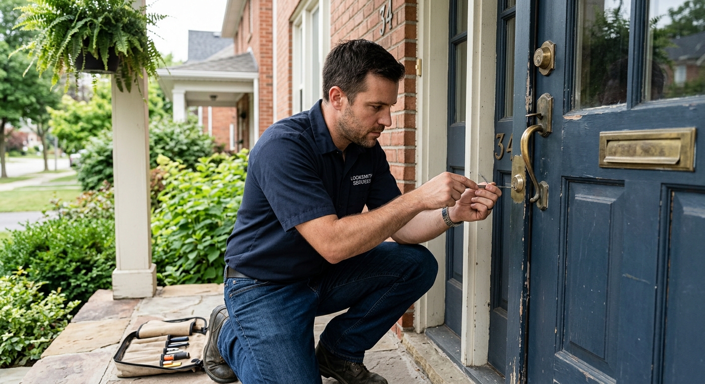 professional locksmith carefully opening door lock without damage