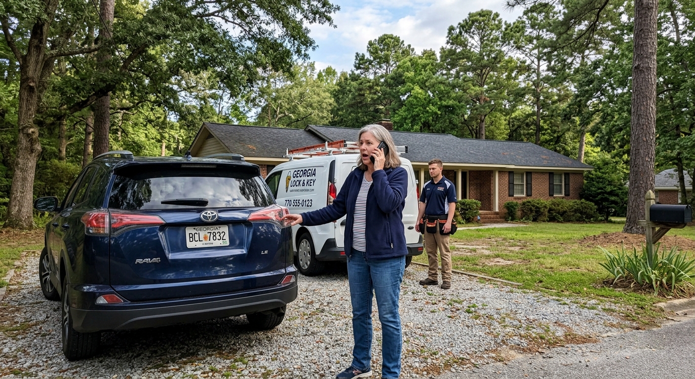 locksmith receiving detailed lockout information over phone in West Georgia
