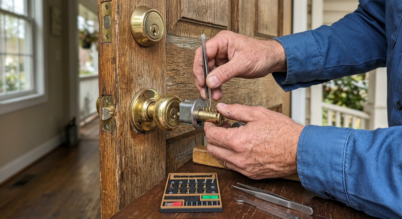 locksmith rekeying residential lock instead of replacing hardware