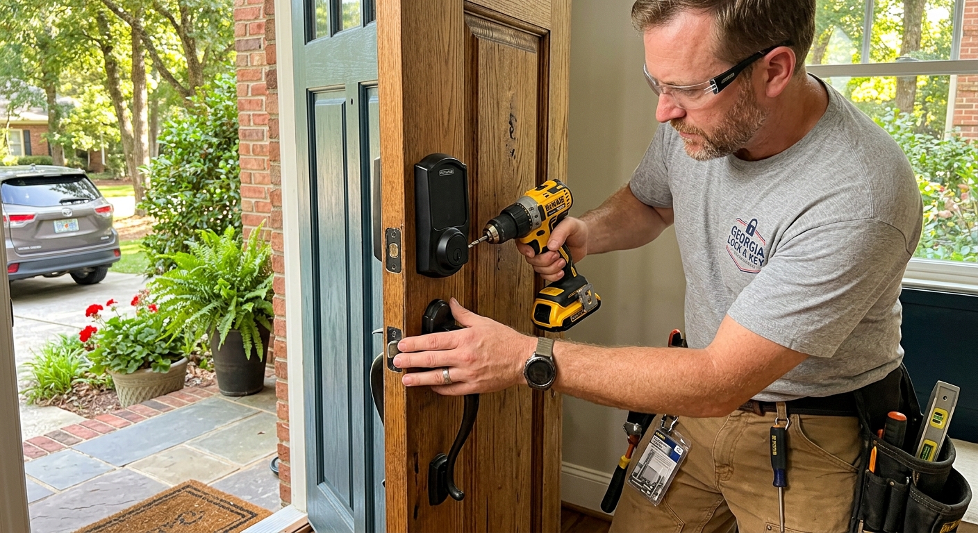 professional locksmith installing modern security system upgrade