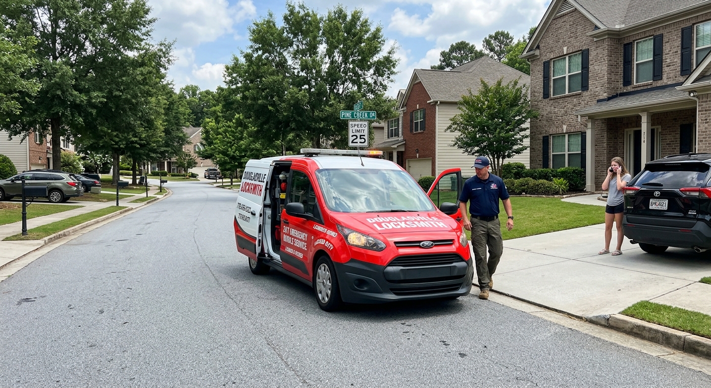 mobile locksmith van arriving at vehicle lockout scene