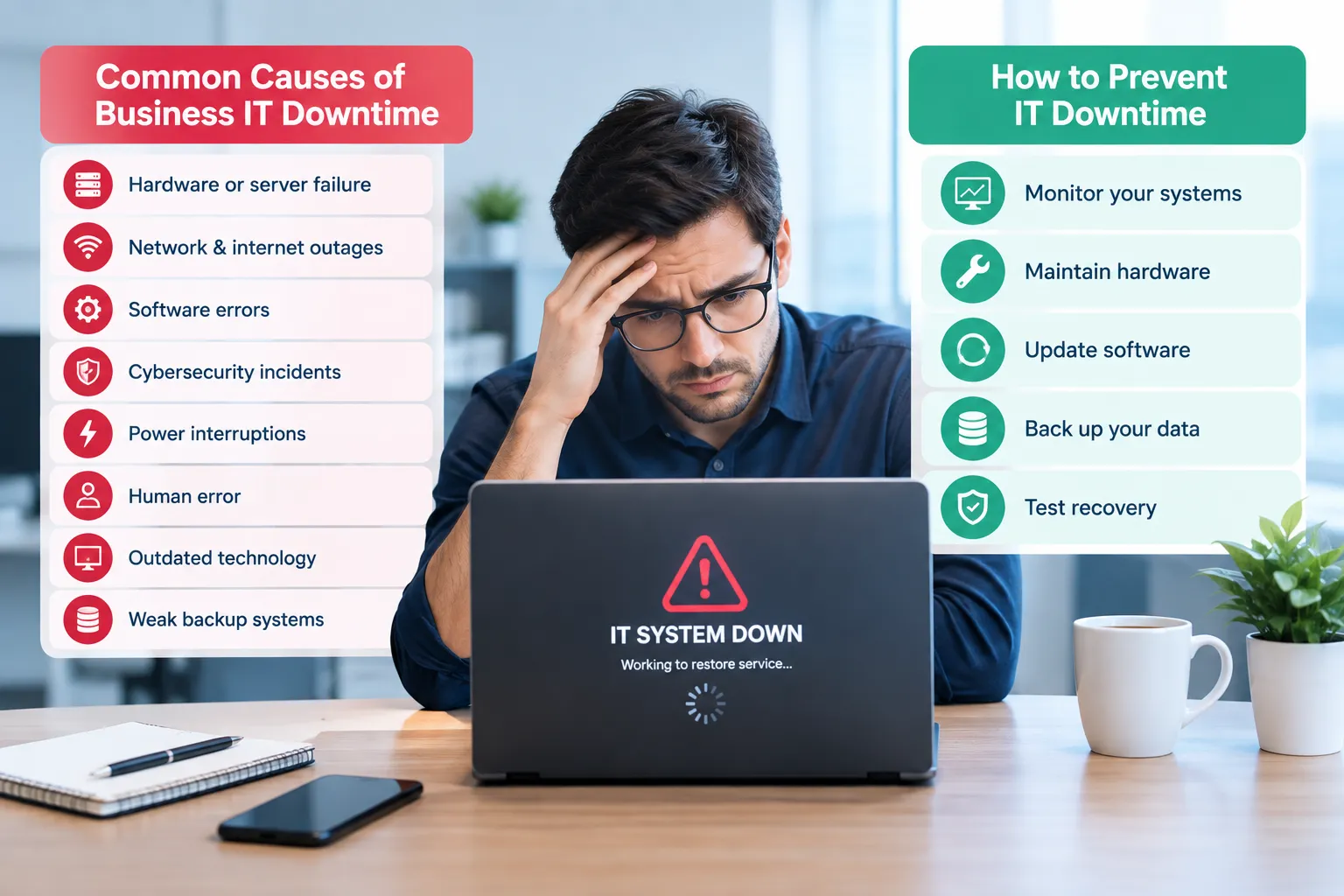 Common causes of business IT downtime and ways to prevent outages Common causes of business IT downtime and ways to prevent outages