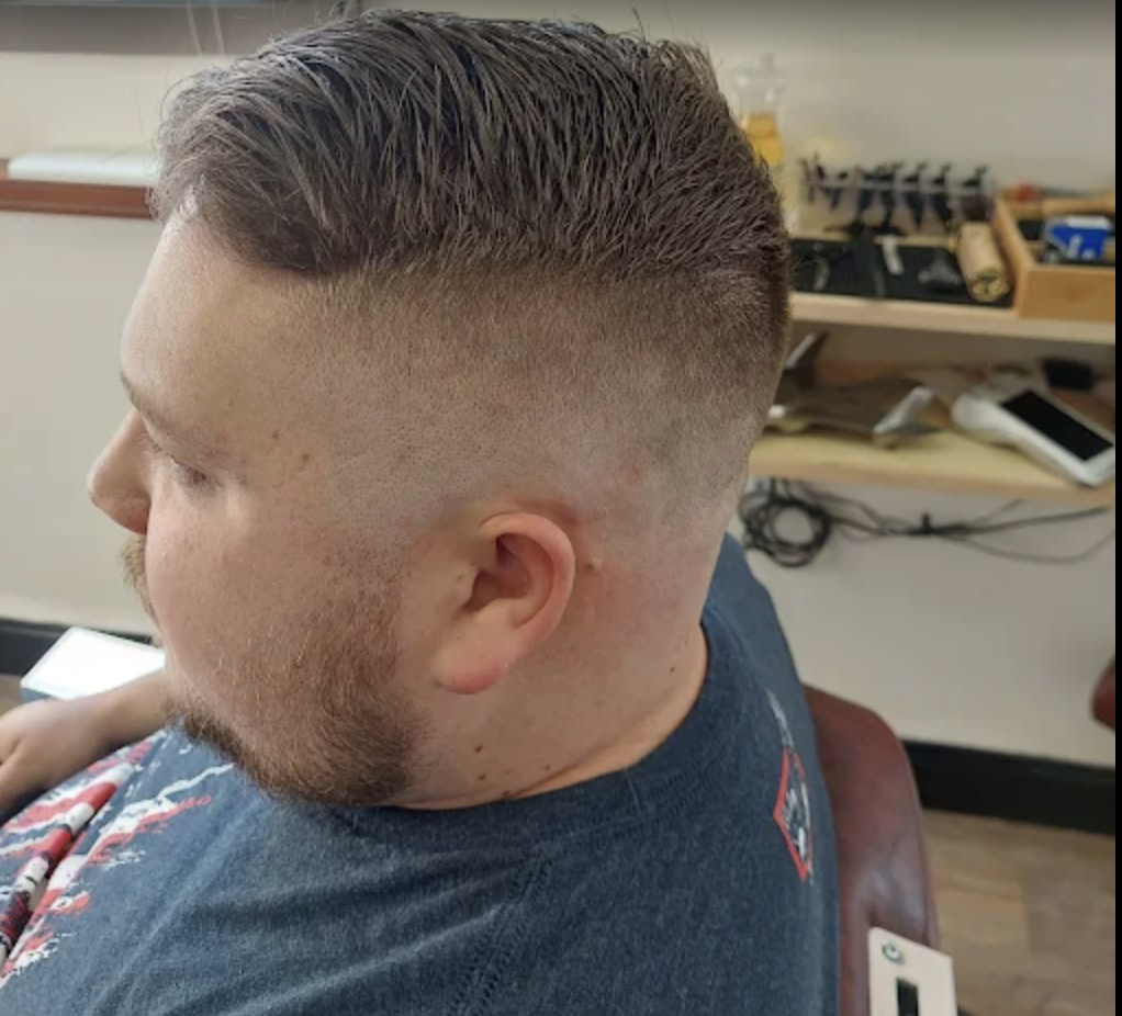 Client haircut close-up at Pop's Barbershop