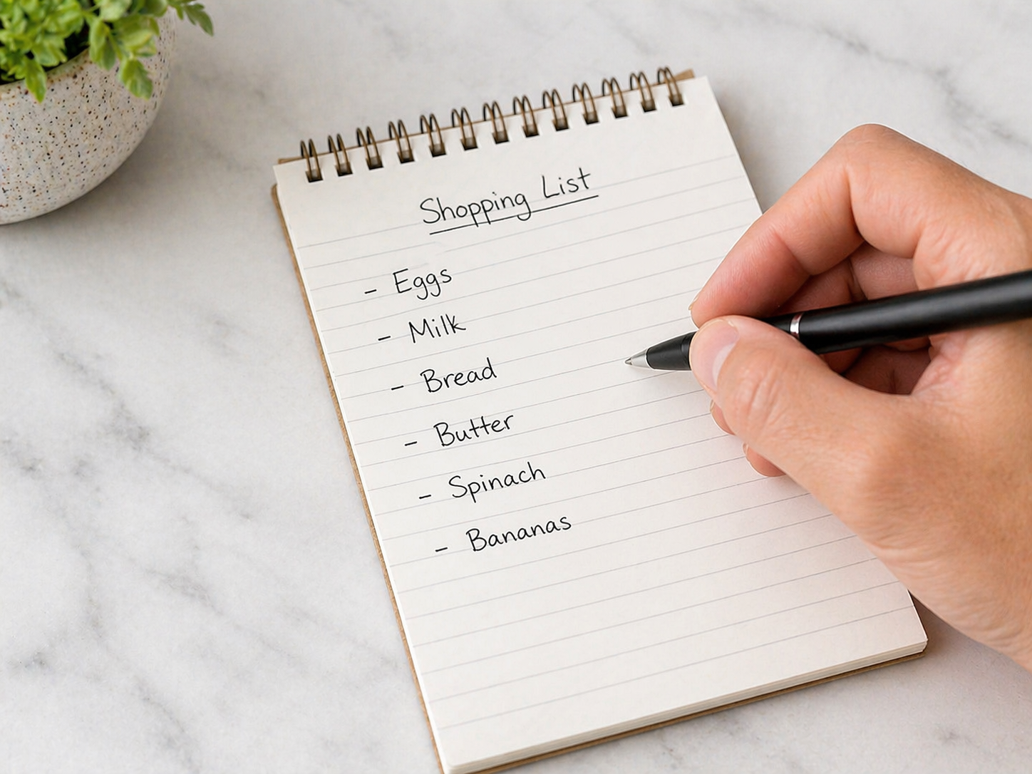 Handwritten shopping list
