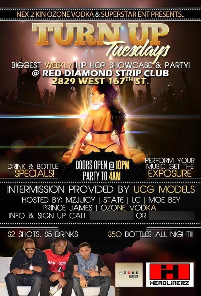 Turn Up Tuesdays archival flyer for a weekly hip hop showcase carrying the Headlinerz logo