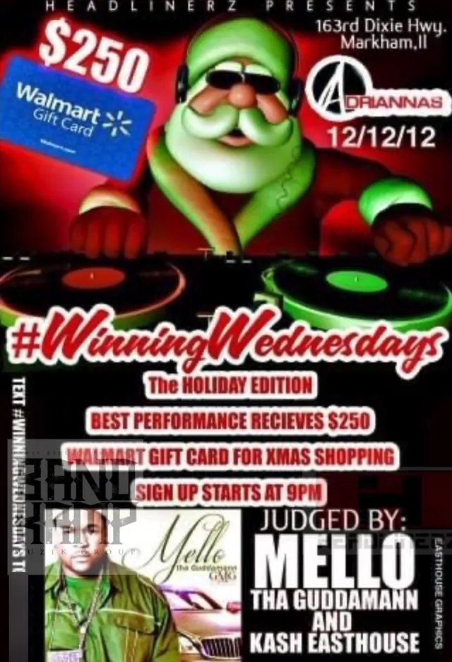 Winning Wednesdays holiday edition archival flyer advertising a $250 best-performance prize